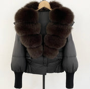 Black & Dark Chocolate Fox Fur Puffer