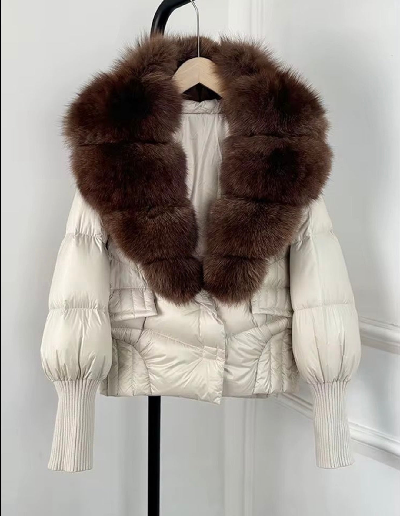 Cream & chocolate brown fox fur coat