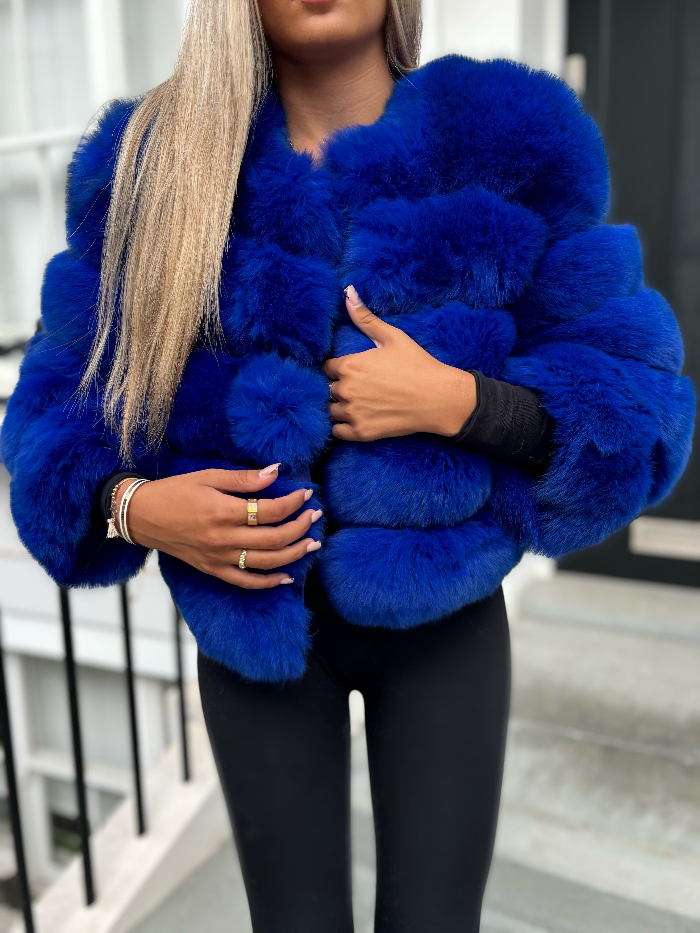 Premium Royal blue fox fur coat