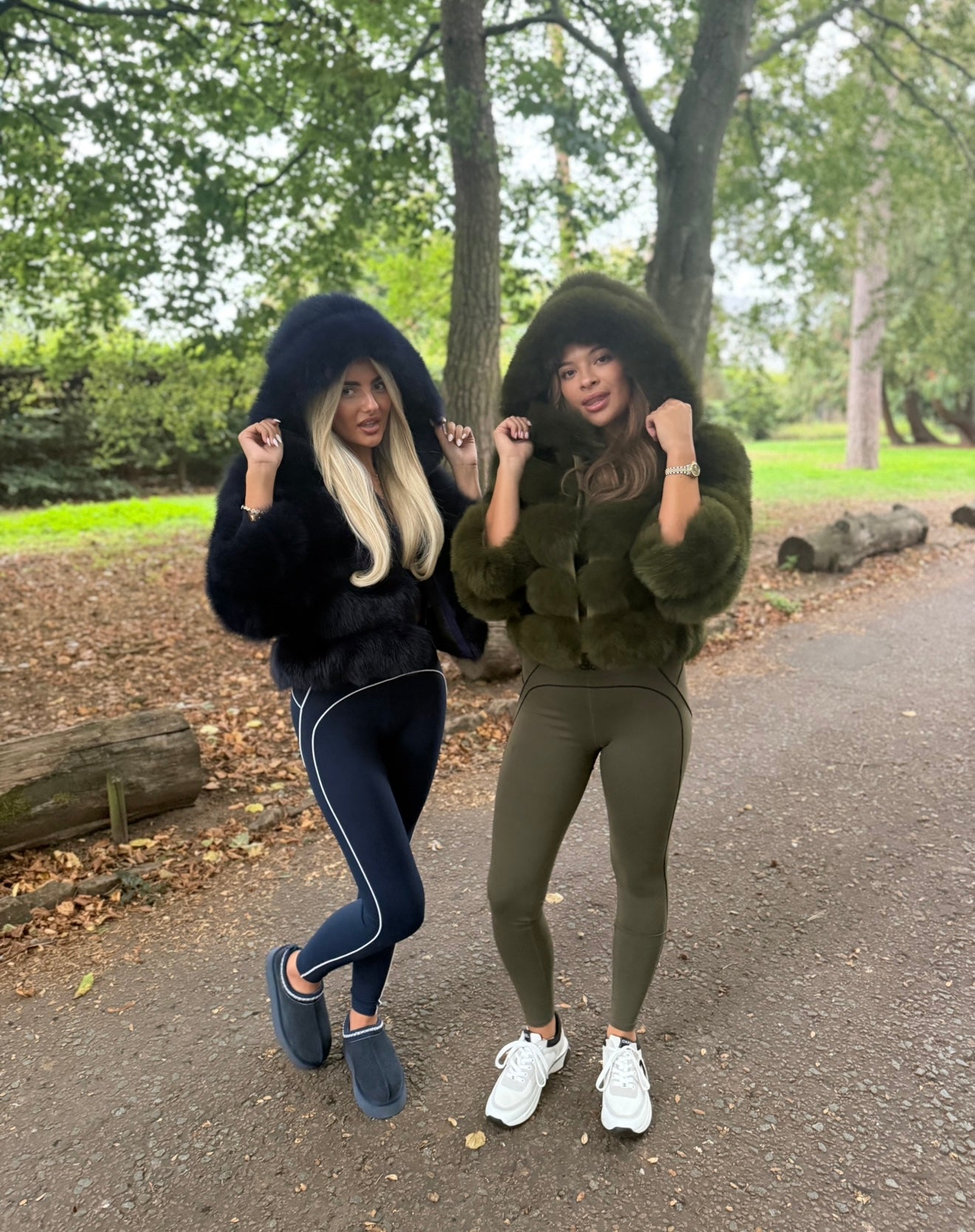 Navy fox fur hooded coat