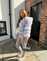 Grey fox fur hooded coat