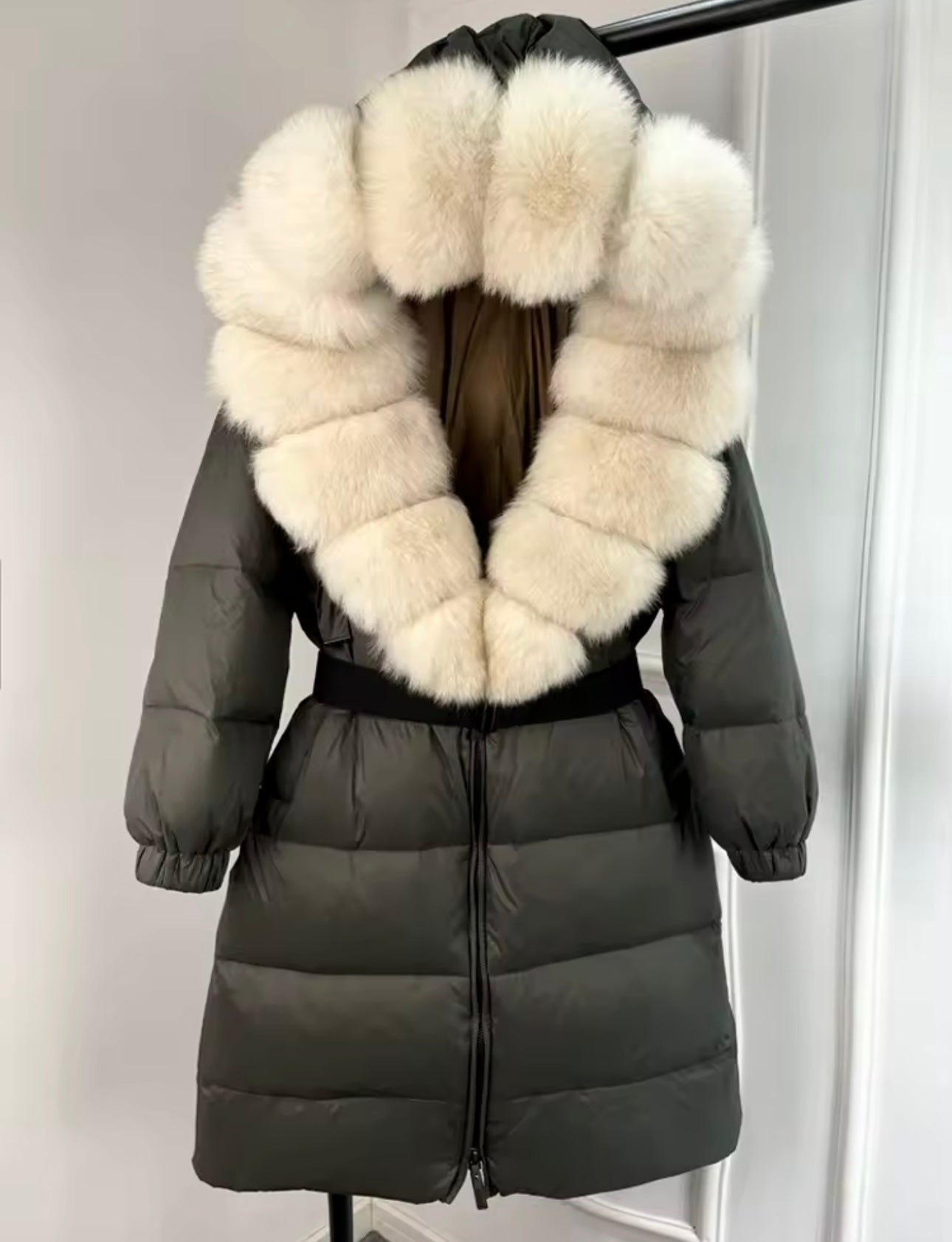 Dark grey & cream fox fur coat
