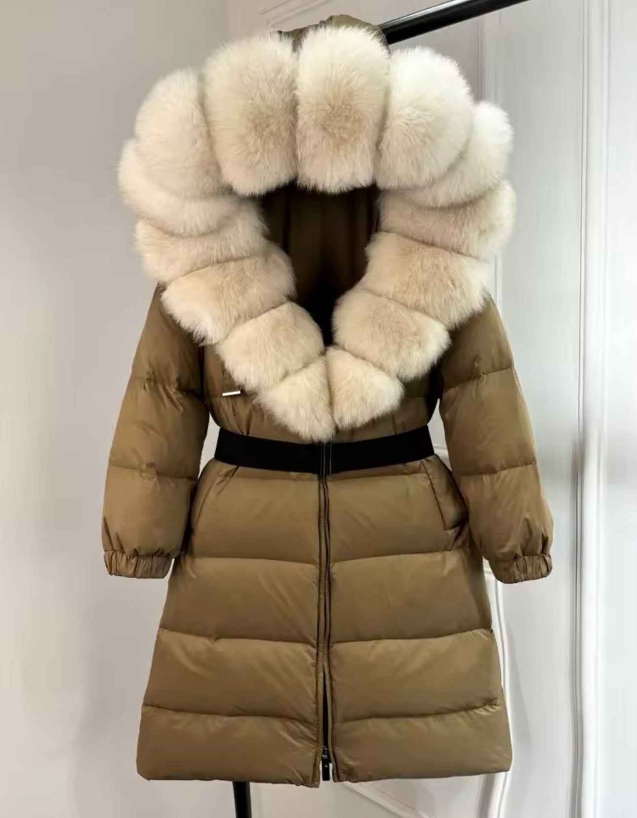 Olive & Cream fox fur coat