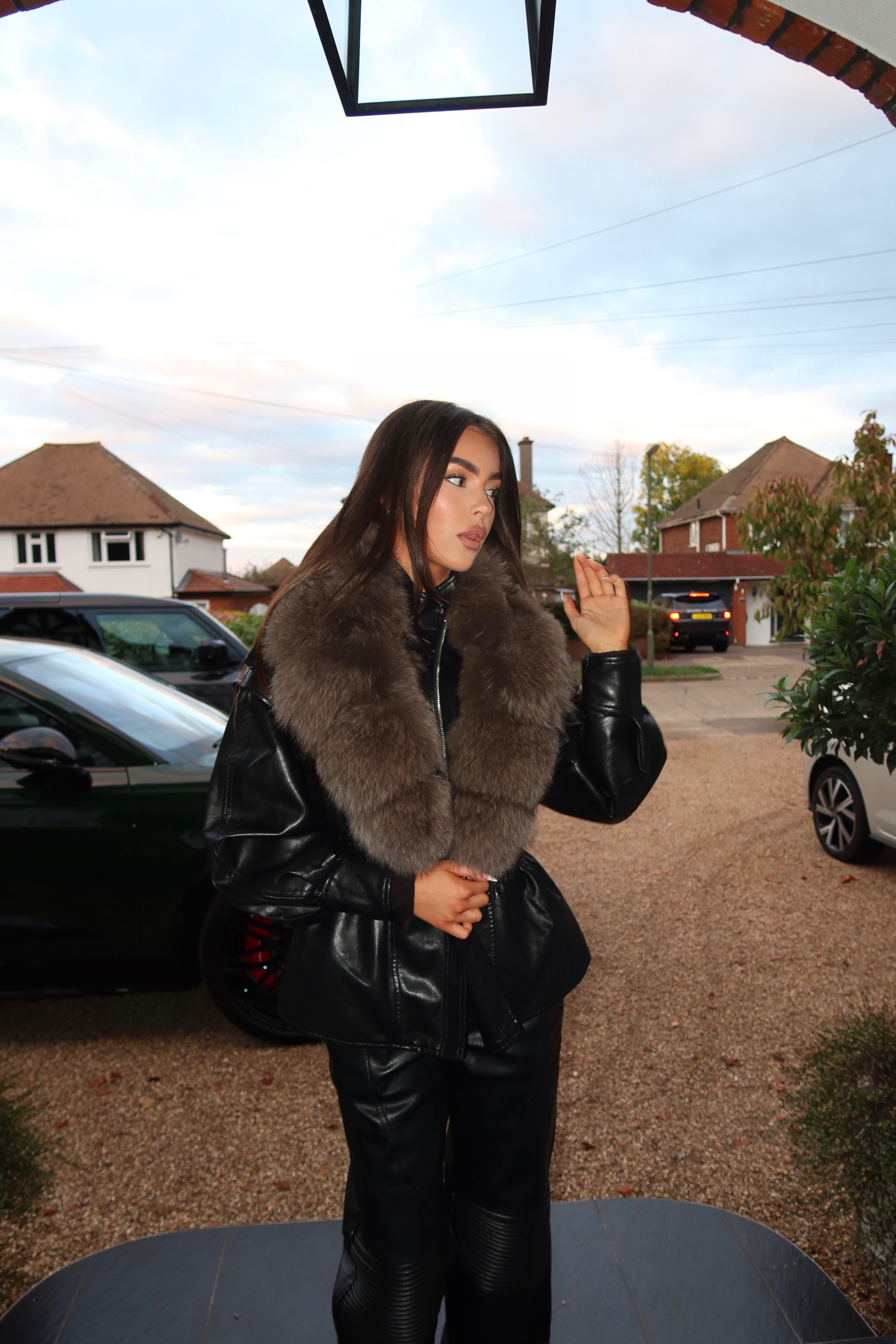 Black & brown fox fur coat