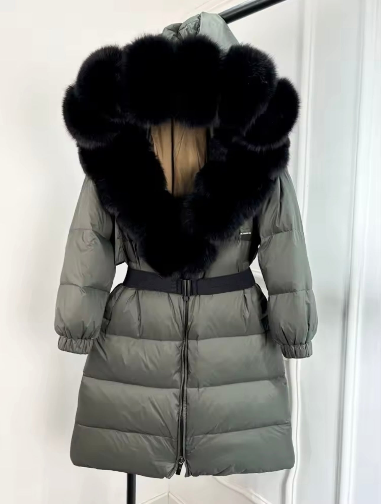 Khaki & black fox fur coat
