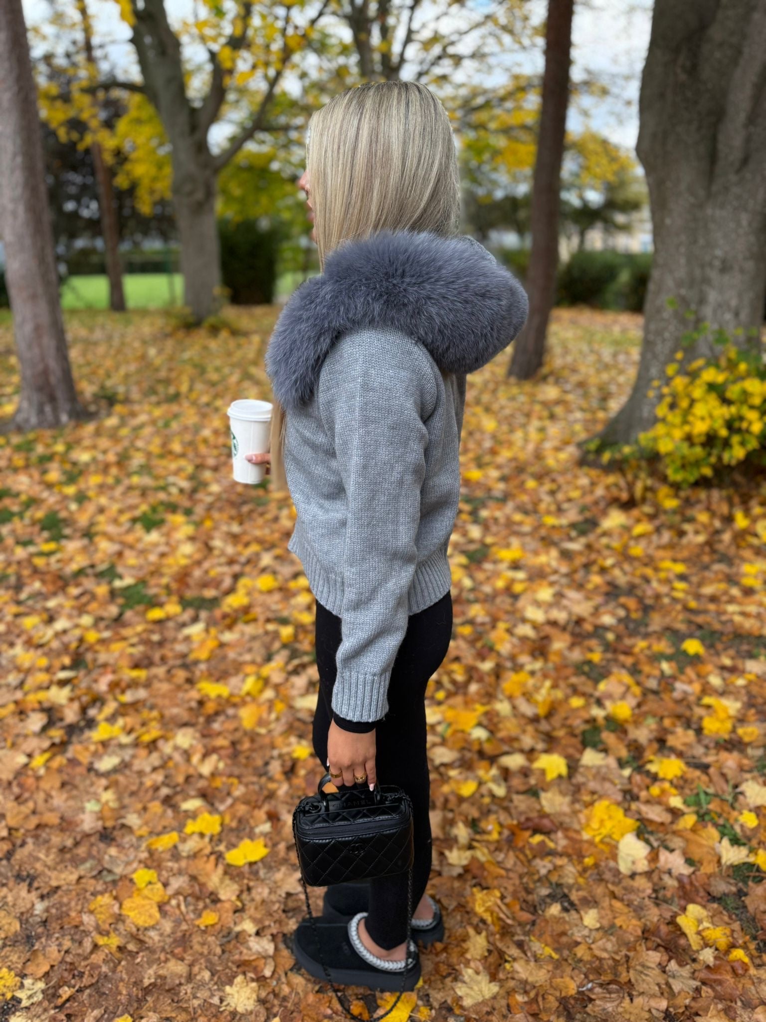 Grey fox fur cardigan