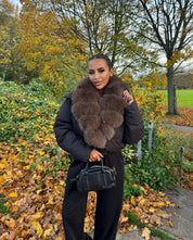 Black & brown fox fur cropped coat