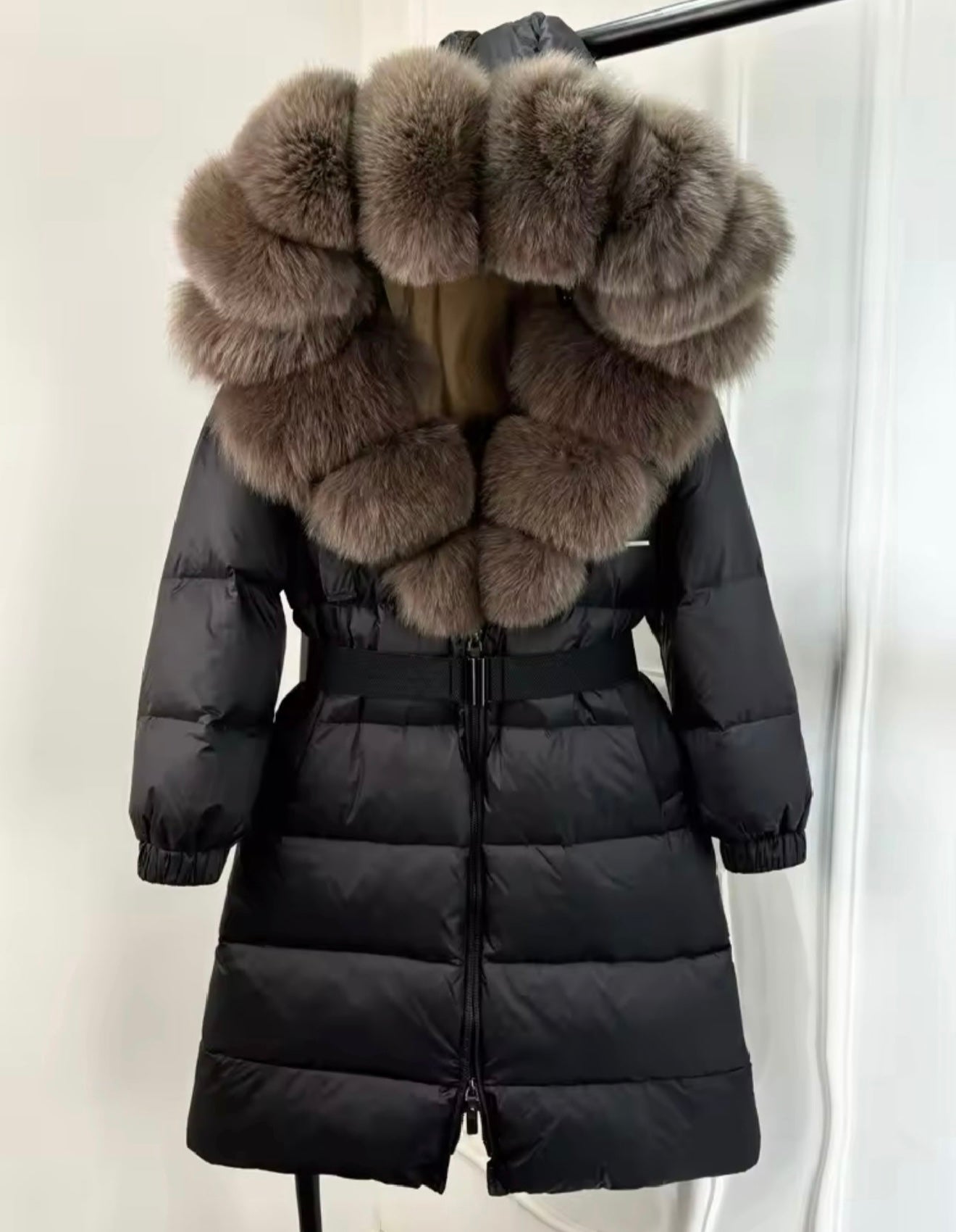 Black & brown fox fur puffer