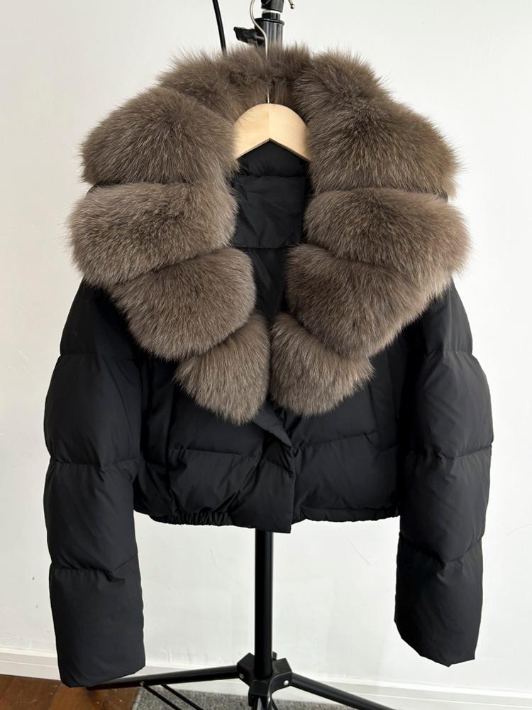 Black & brown fox fur cropped coat