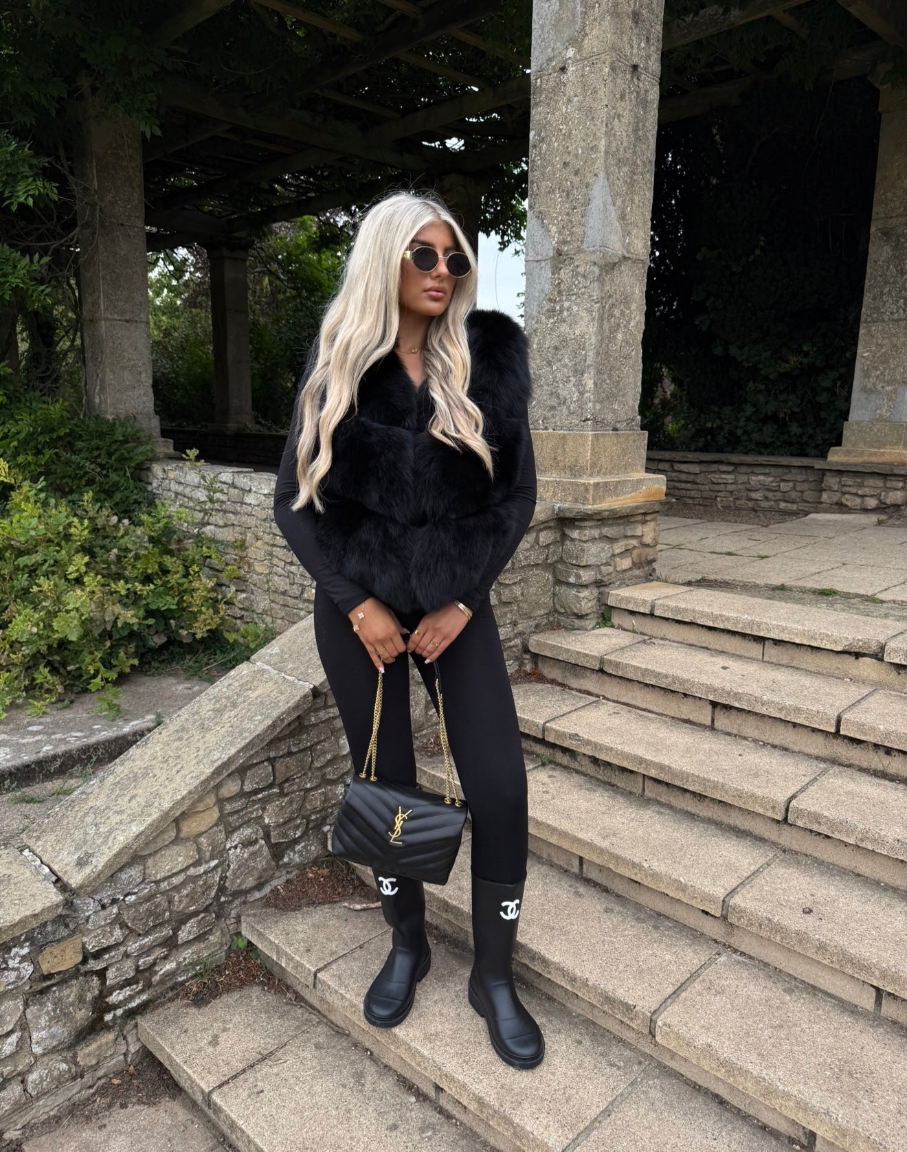 Premium Black fox fur body warmer