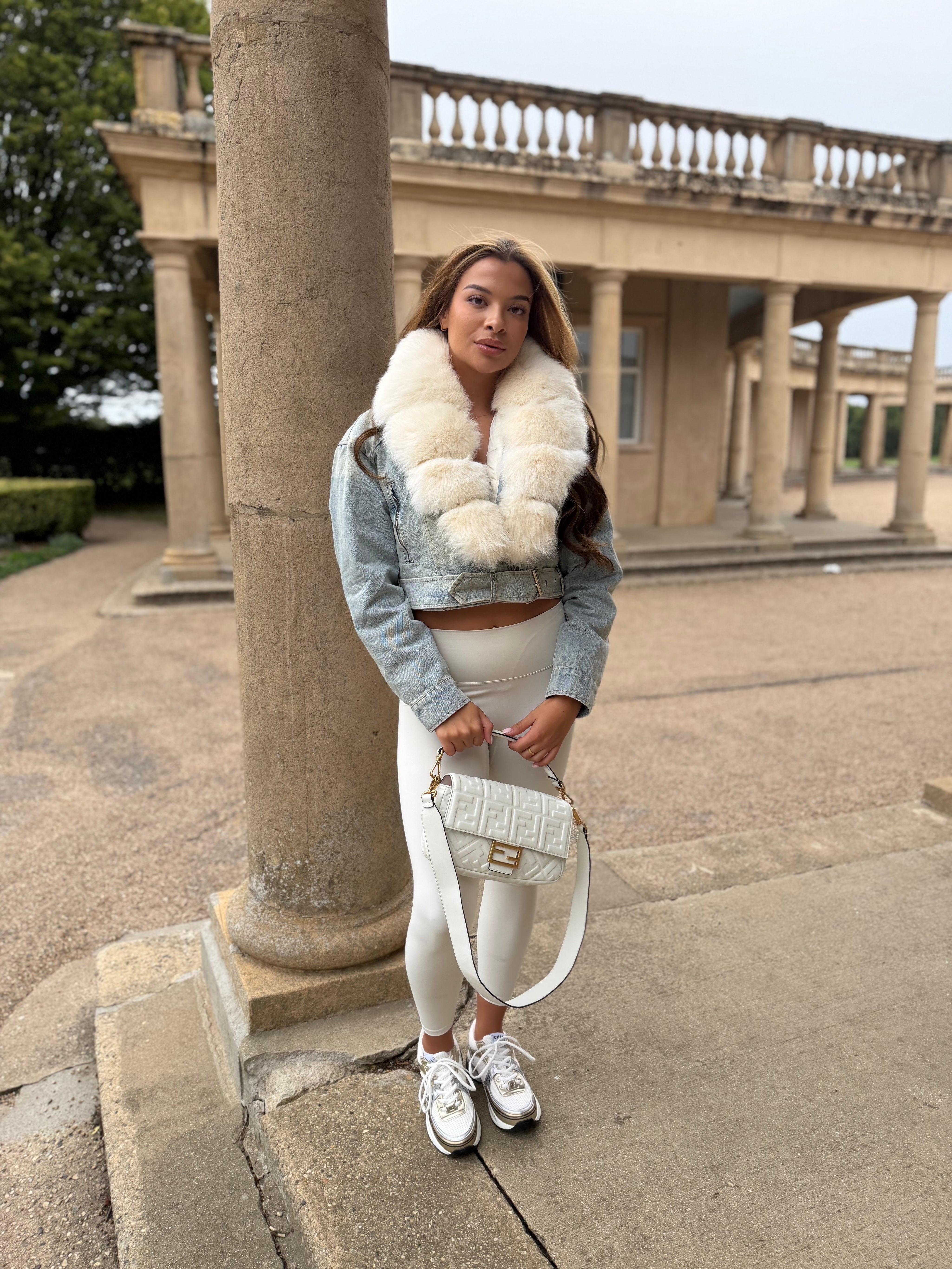 Winter White Fox Denim Puffer