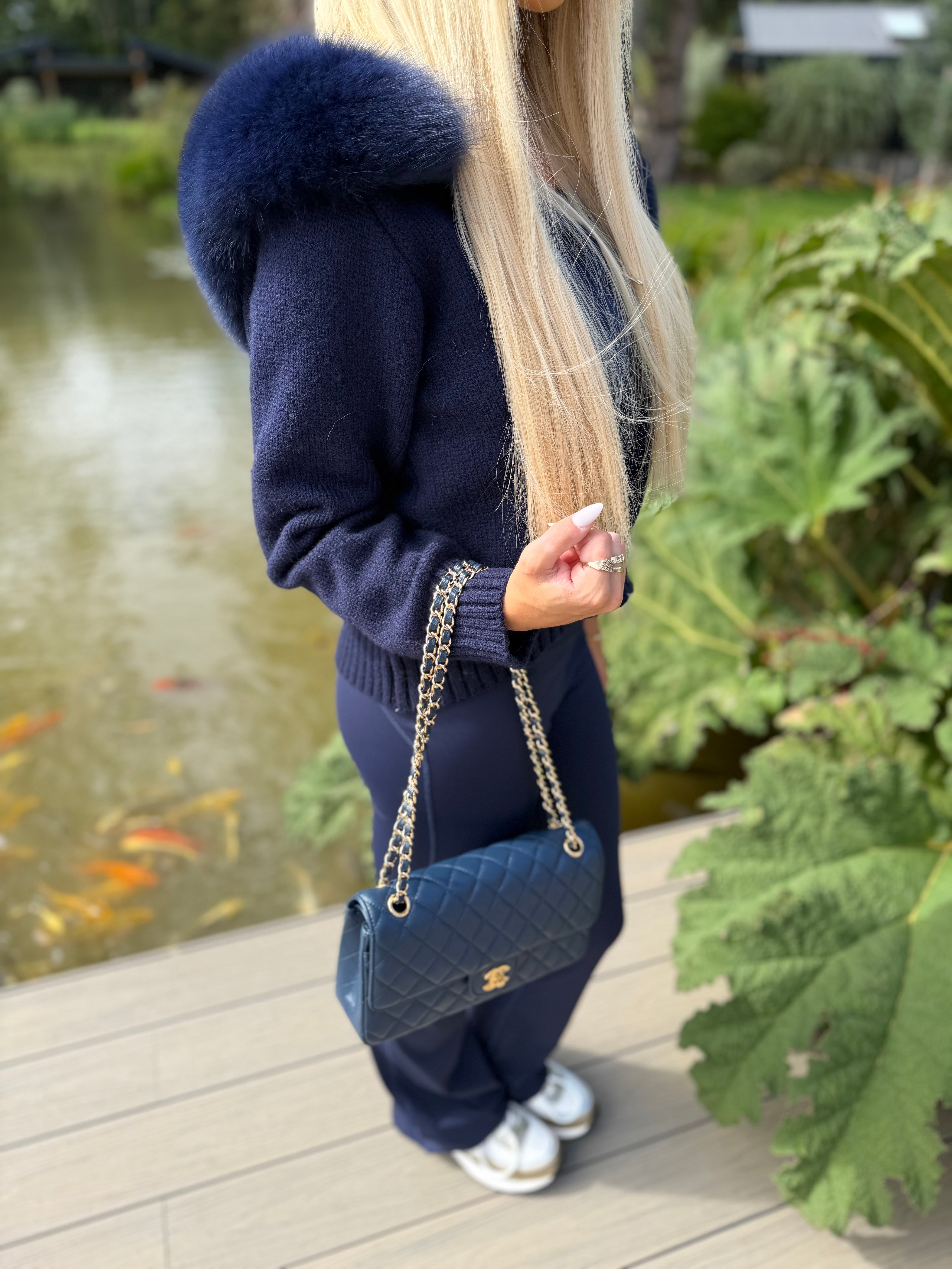 Navy Blue Fox Fur Cardigan