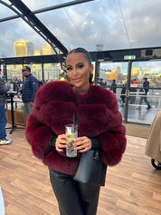 Premium Wine Red fox Fur coat in stock