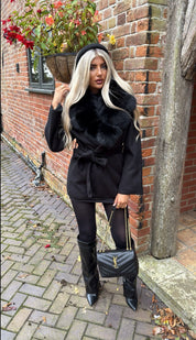 Black cashmere fox fur coat