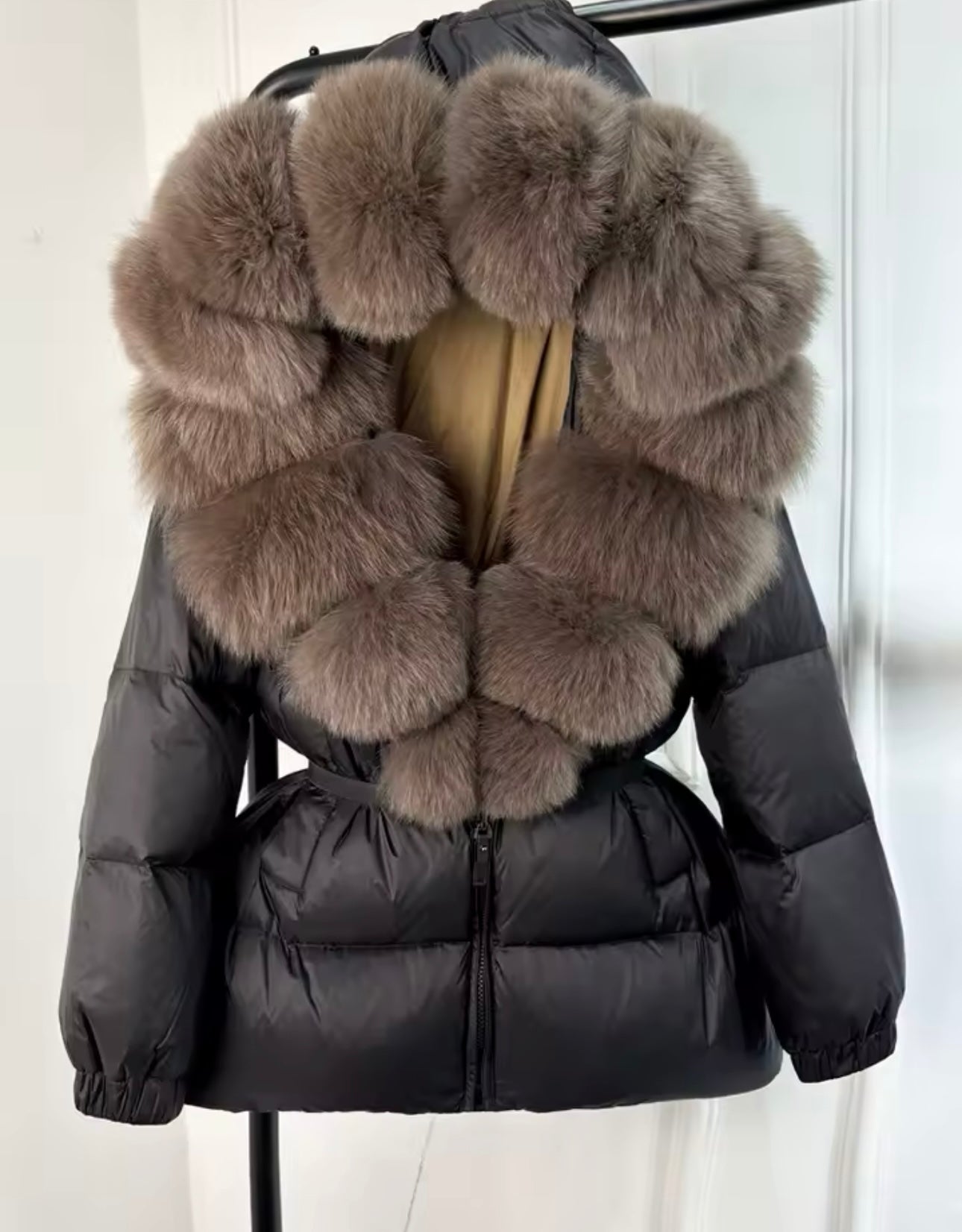Black & brown fox fur coat