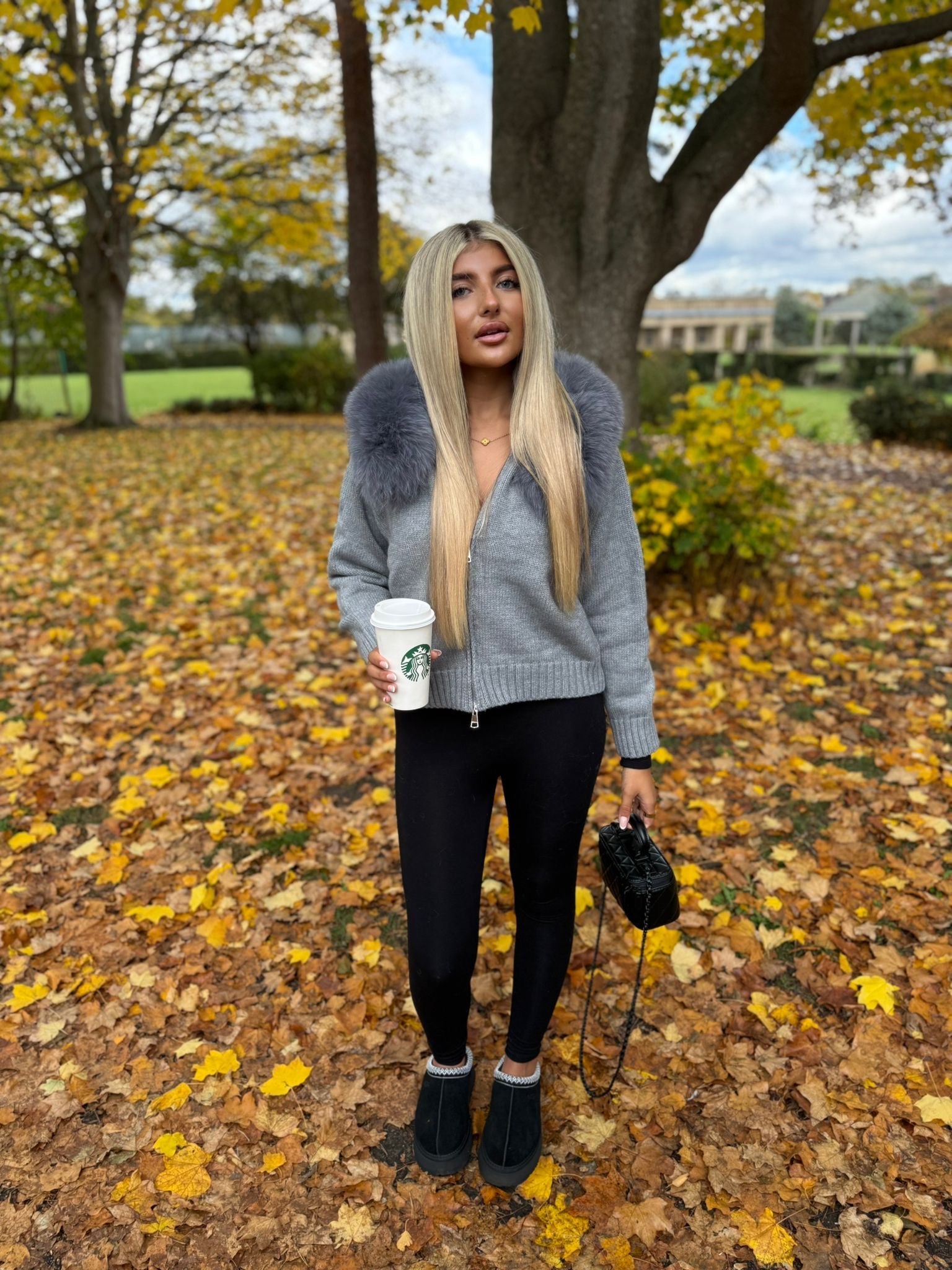 Grey fox fur cardigan