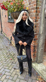 Black cashmere fox fur coat