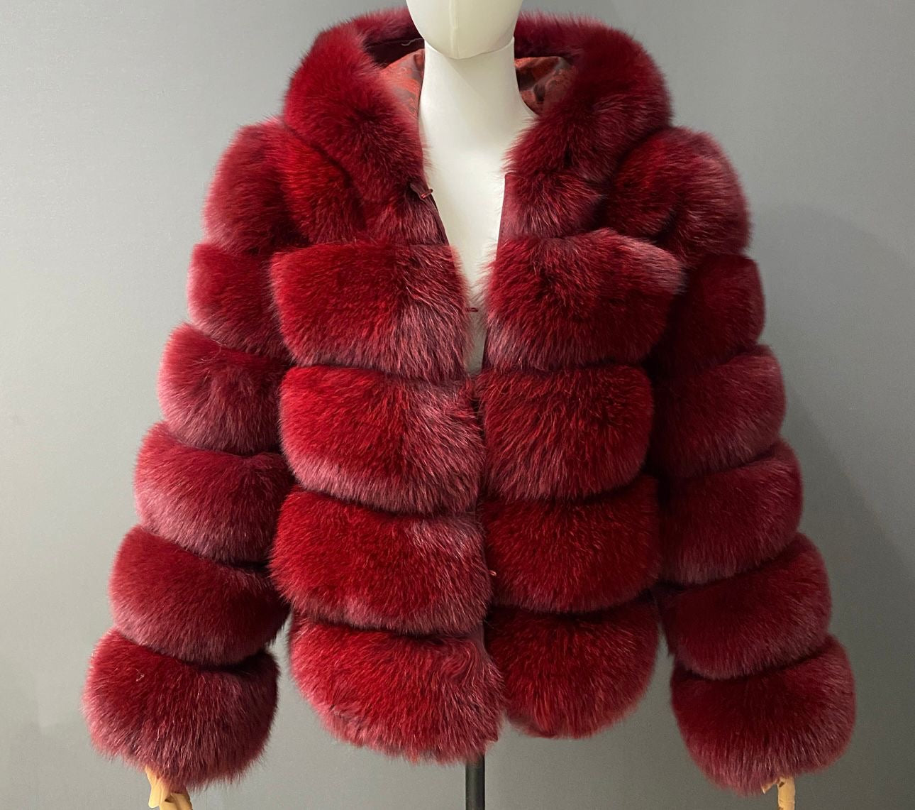 Premium Khaki fox fur hooded coat