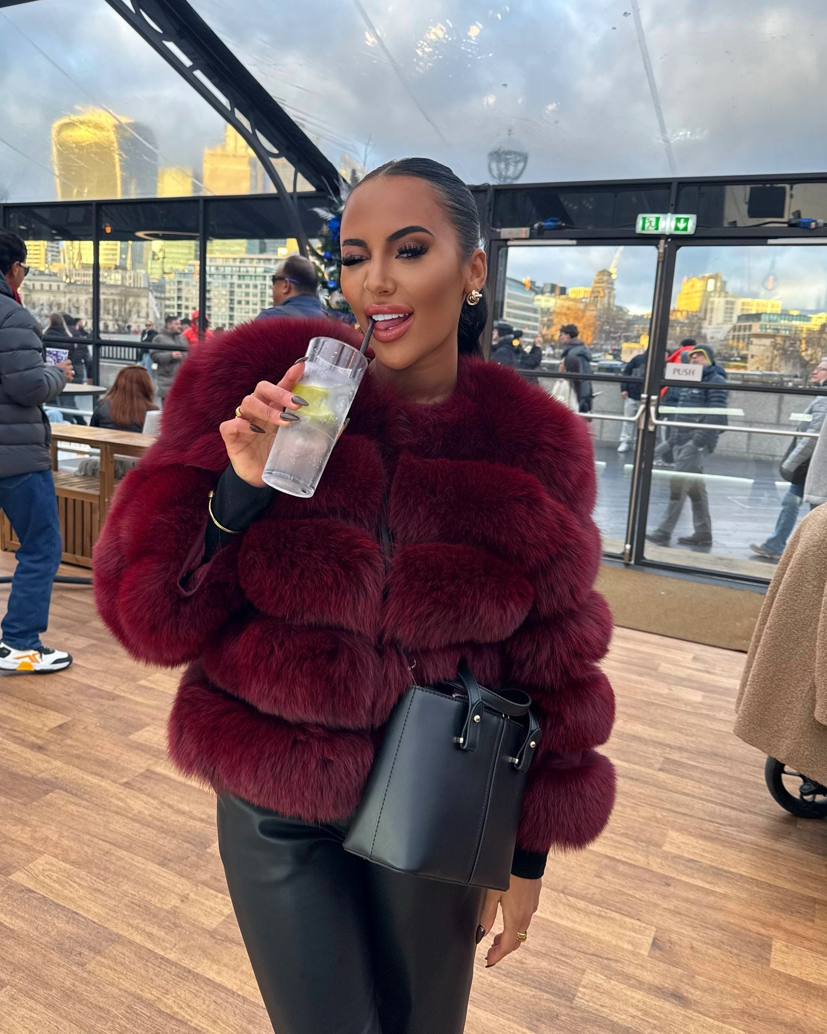 Premium Wine Red fox Fur coat in stock
