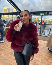 Premium Wine Red fox Fur coat in stock