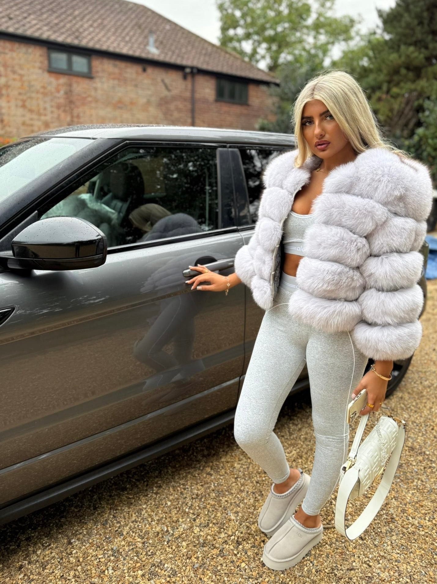 Premium grey fox fur coat