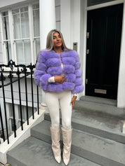 Premium Lilac purple fox fur coat