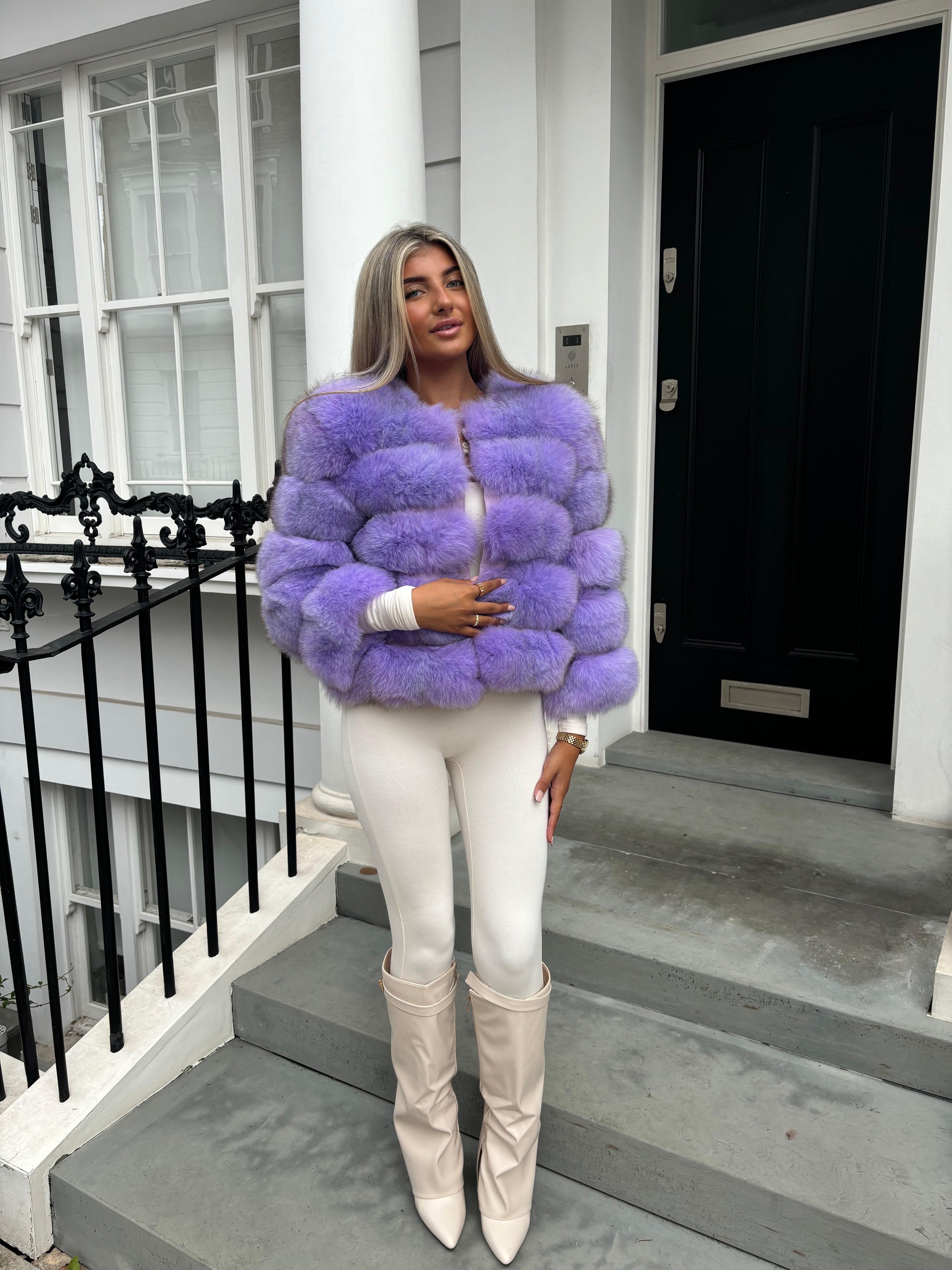 Premium Lilac purple fox fur coat