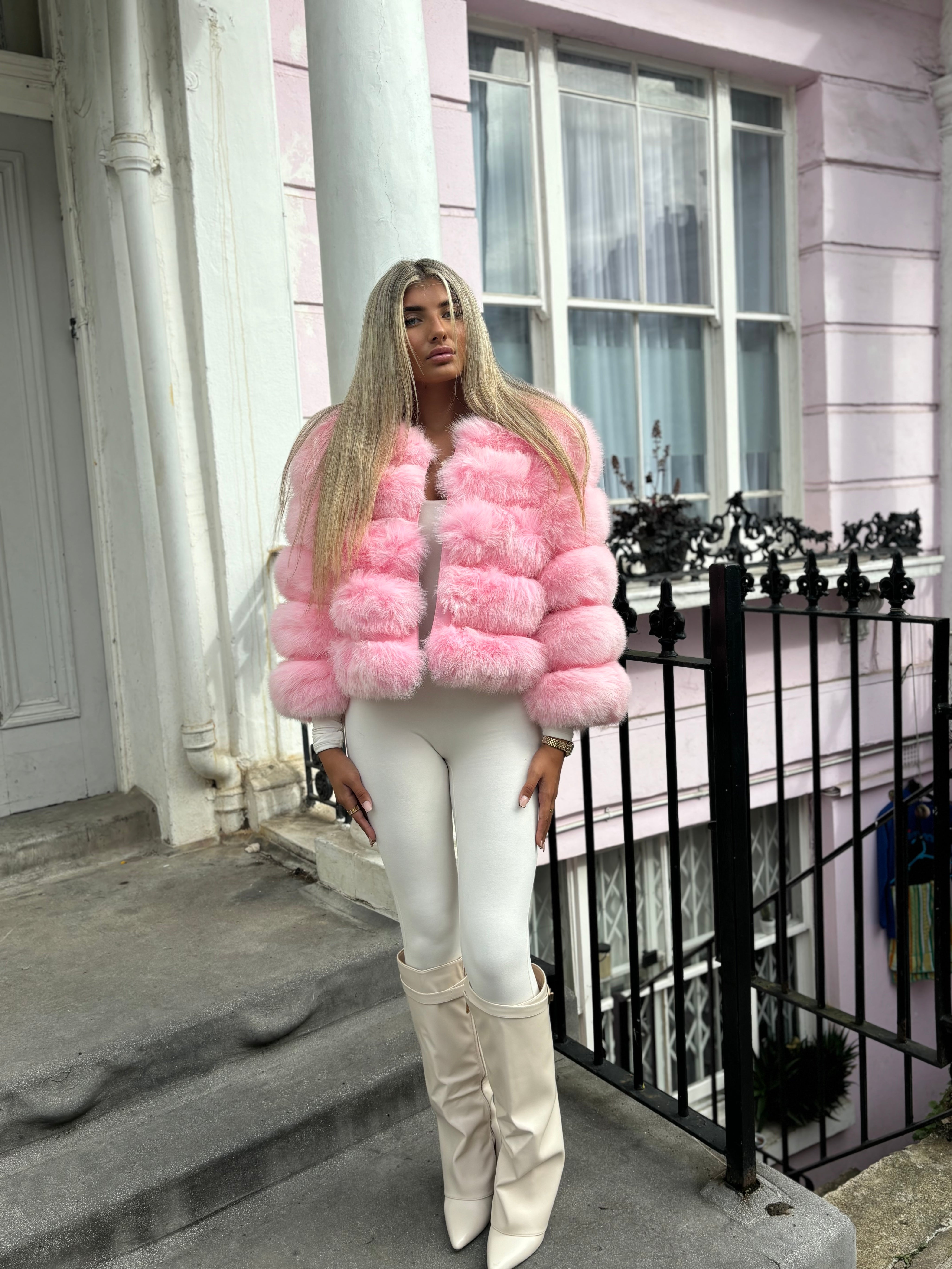 Premium Bubblegum pink fox fur coat