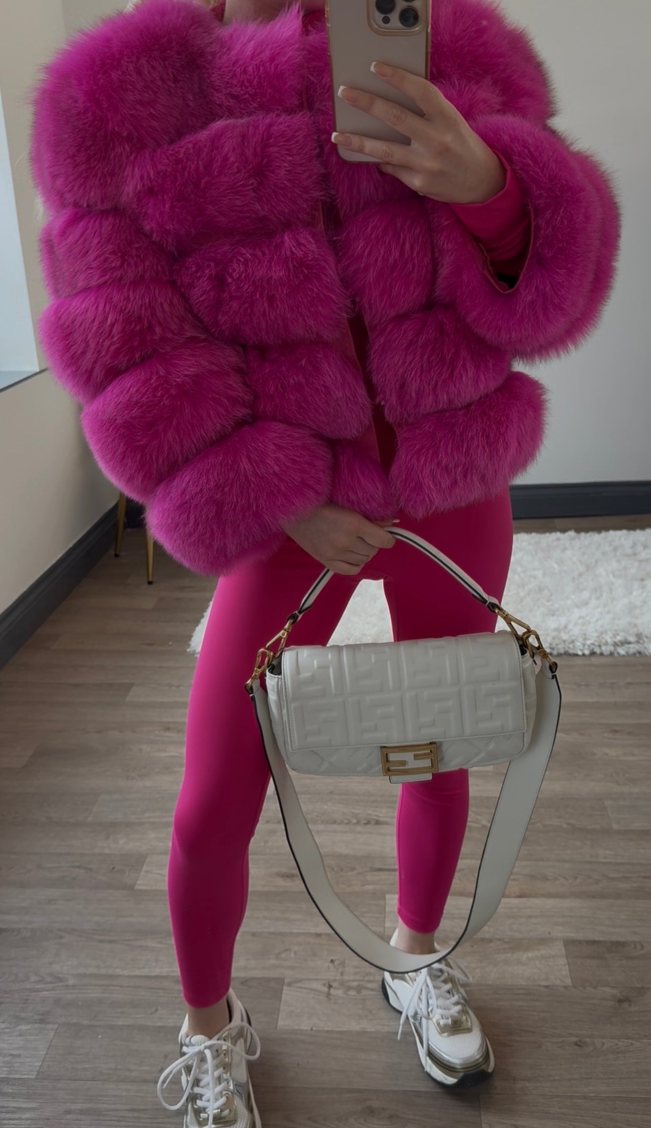 Premium Hot Pink Fox Fur Coat