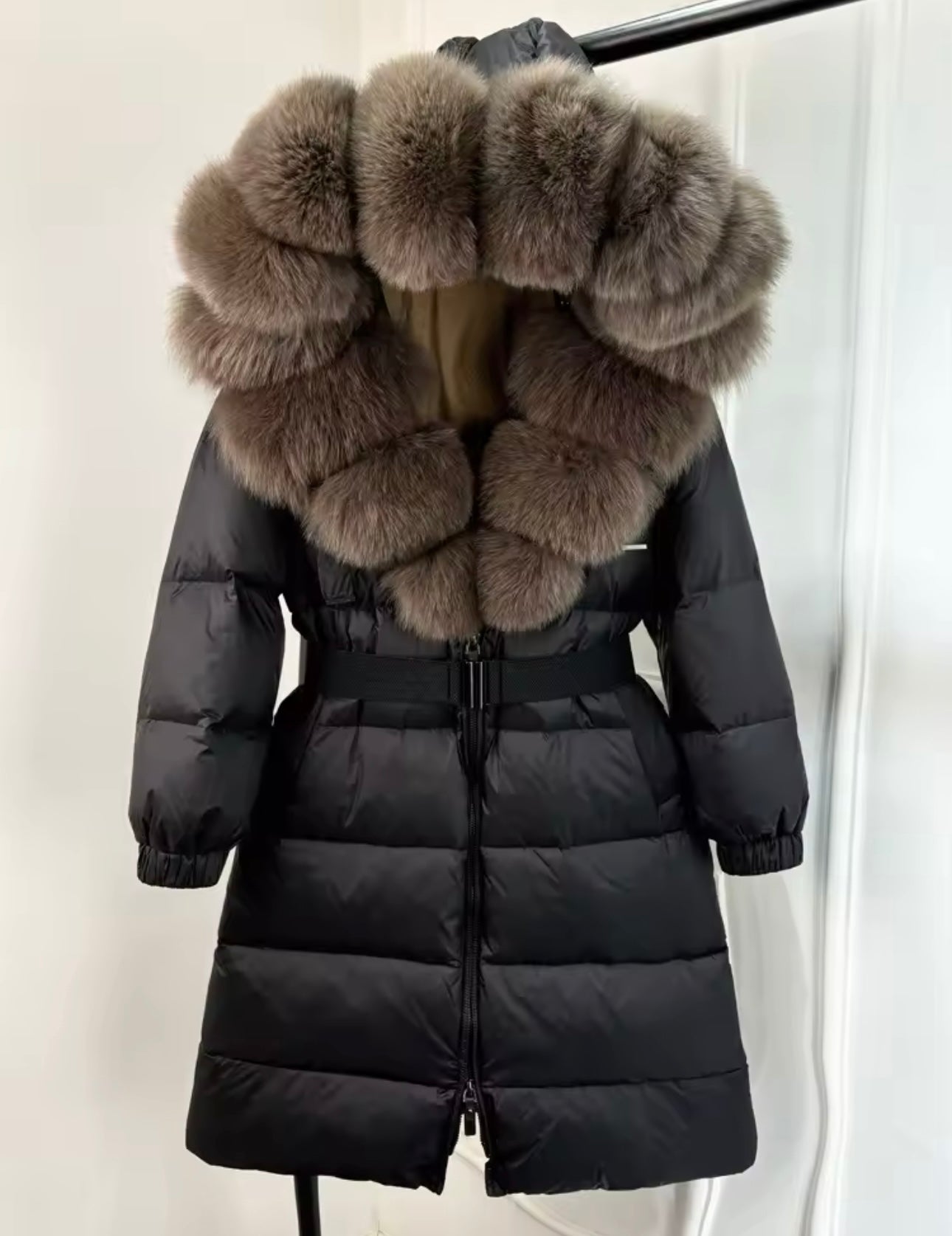Black & brown fox fur coat
