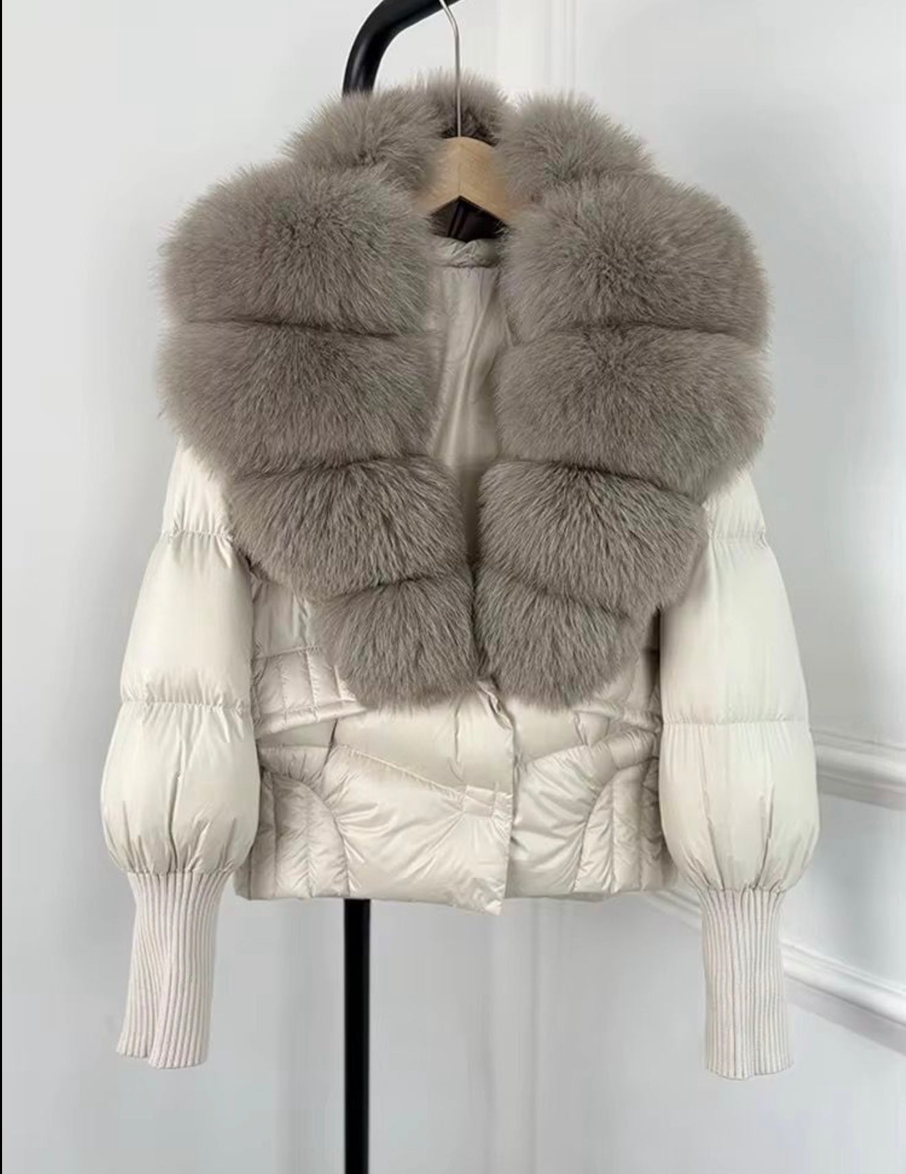 Cream & Grey fox fur puffer