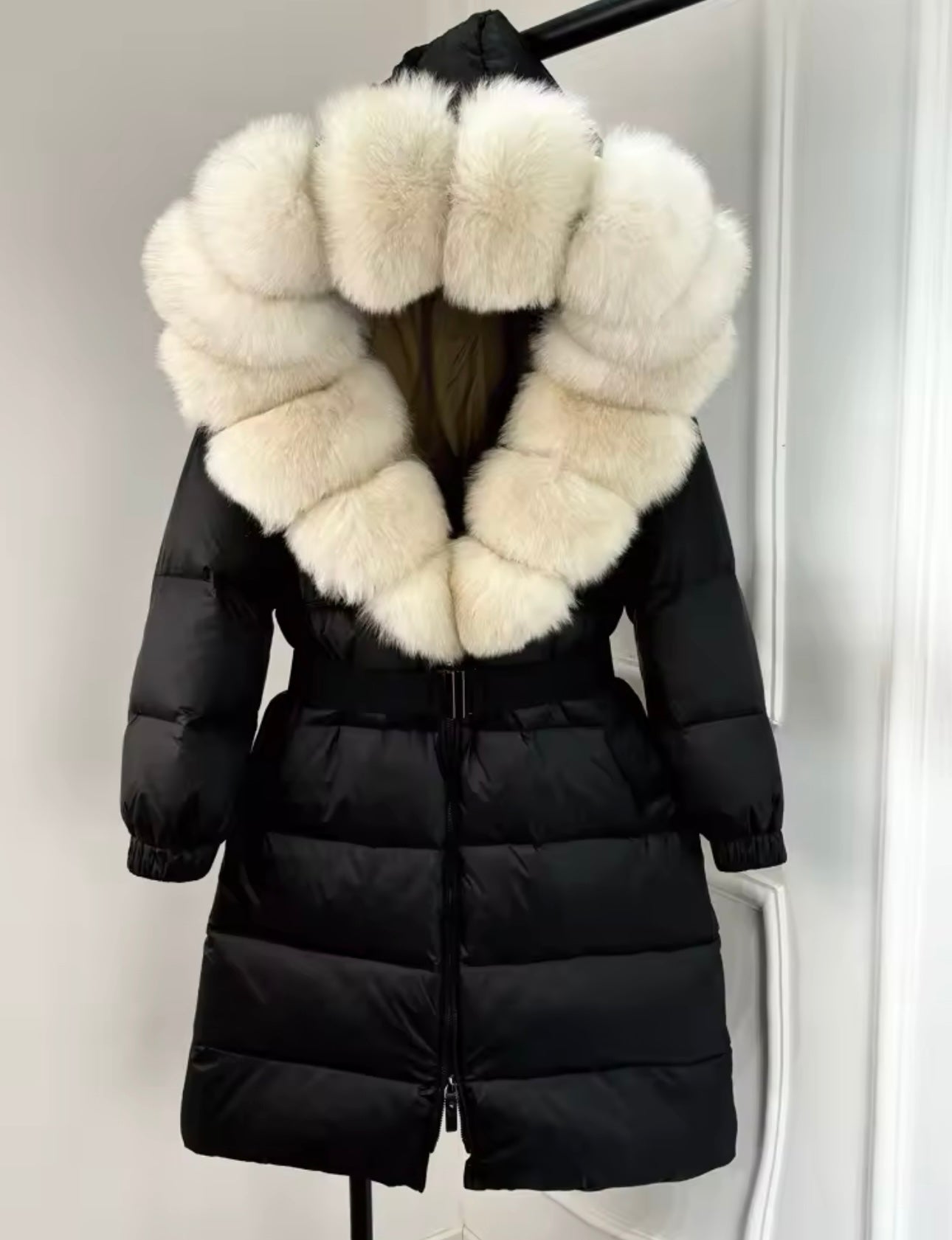 Black & white fox fur coat