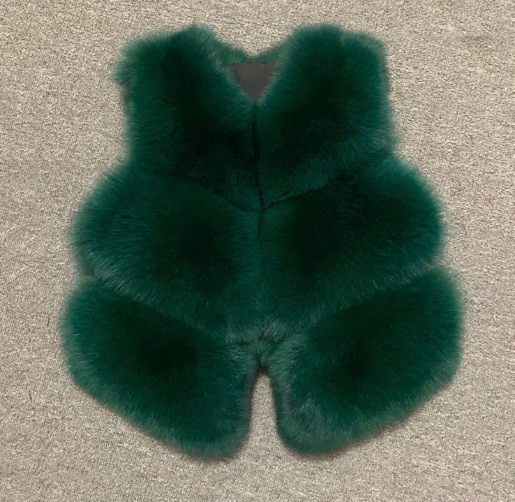 Premium khaki green fox fur body warmer