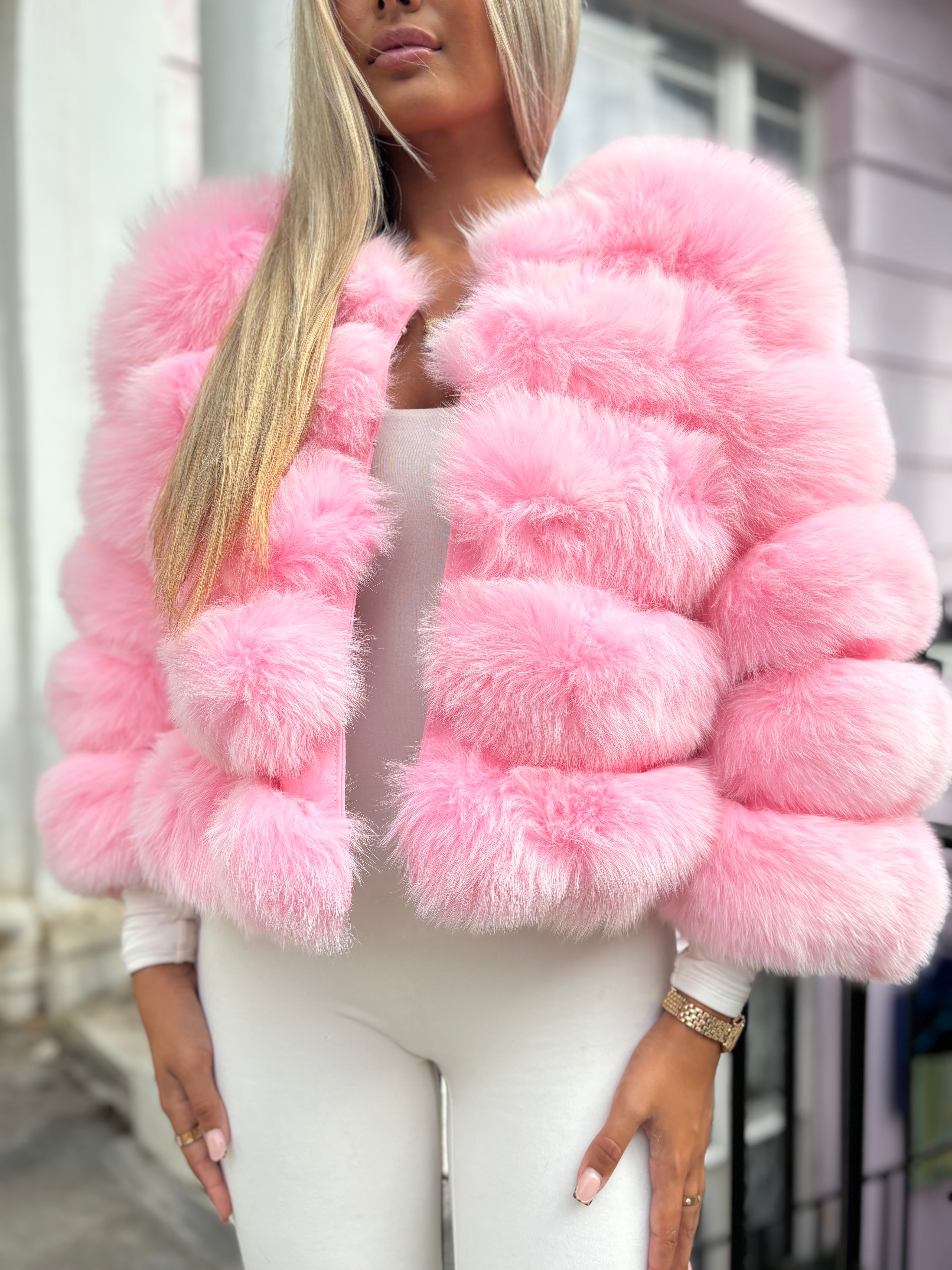 Premium Bubblegum pink fox fur coat