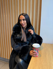 Black fox fur cashmere coat