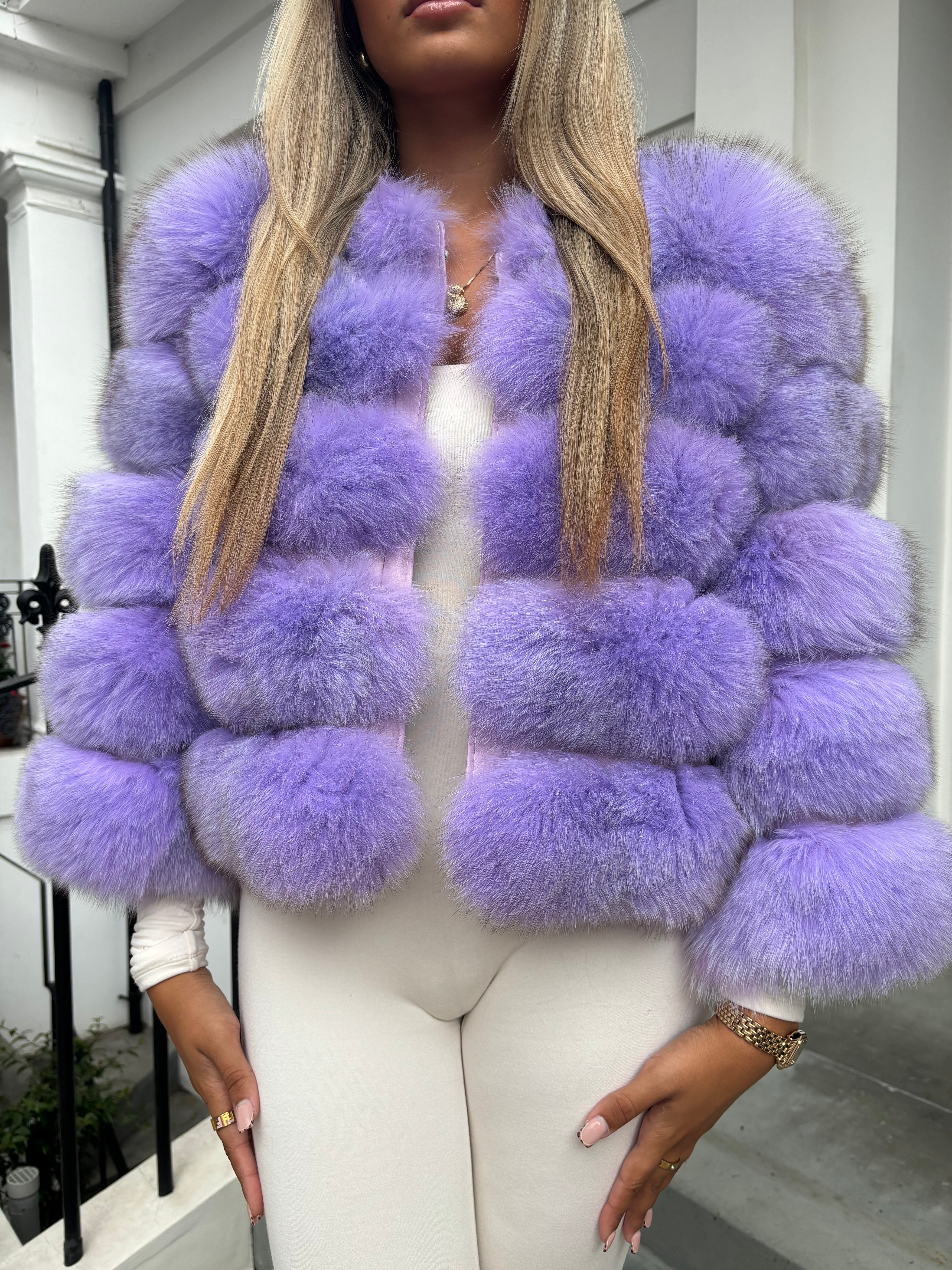 Premium Lilac purple fox fur coat