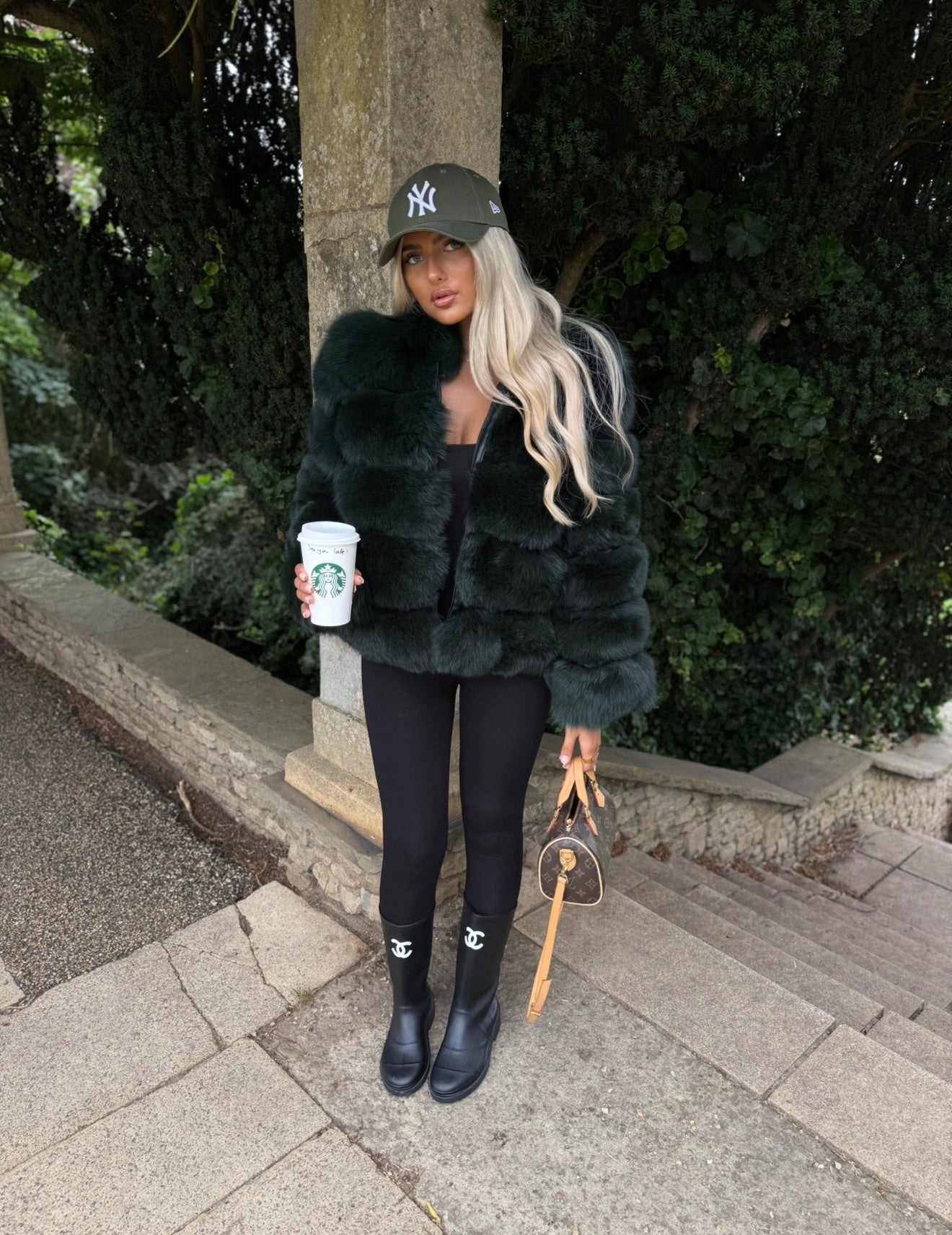 Premium Khaki fox fur hooded coat