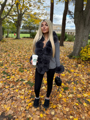 Grey fox fur knitted cardigan