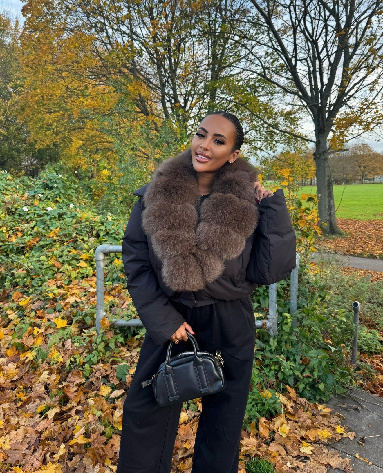 Black & brown fox fur cropped coat