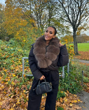 Black & brown fox fur cropped coat