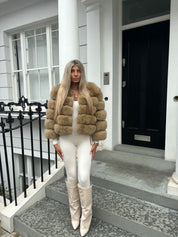 Premium Camel brown fox fur coat