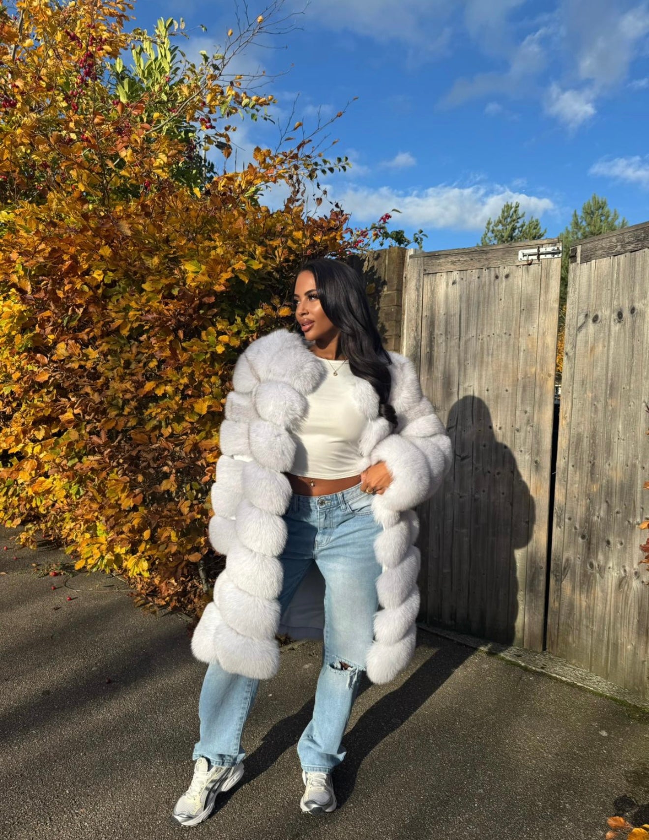 Premium winter white 8 Row fox Fur Coat