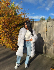 Premium winter white 8 Row fox Fur Coat