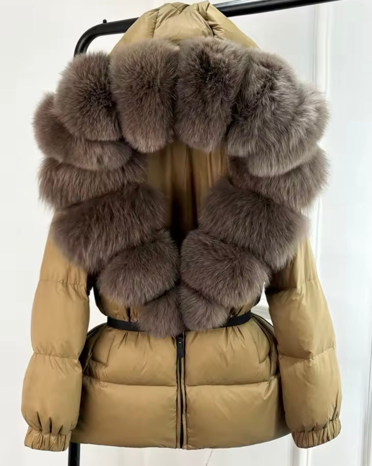 Olive fox fur coat