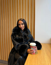 Black fox fur cashmere coat