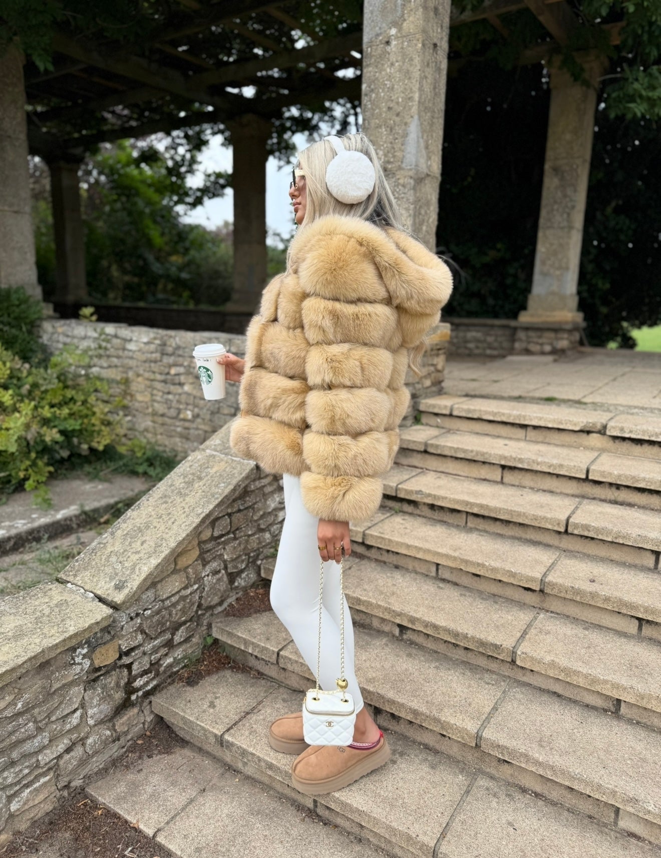 Premium Caramel Brown Fox fur hooded coat