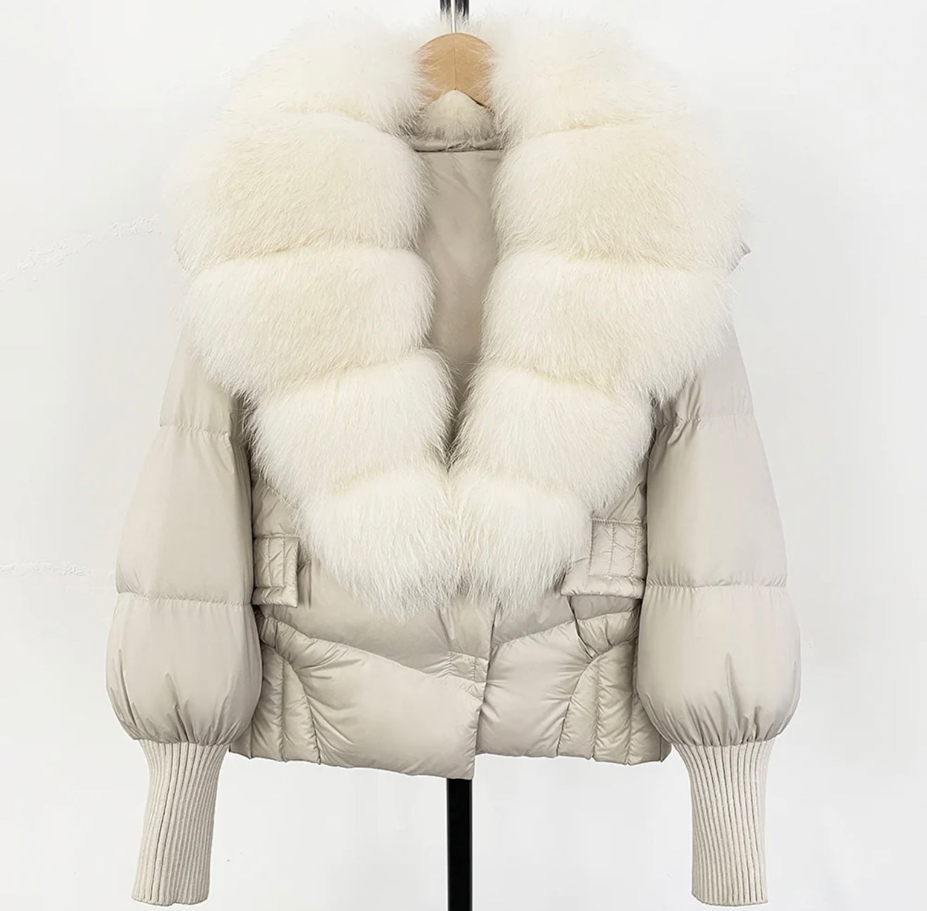 Ivory fox fur puffer