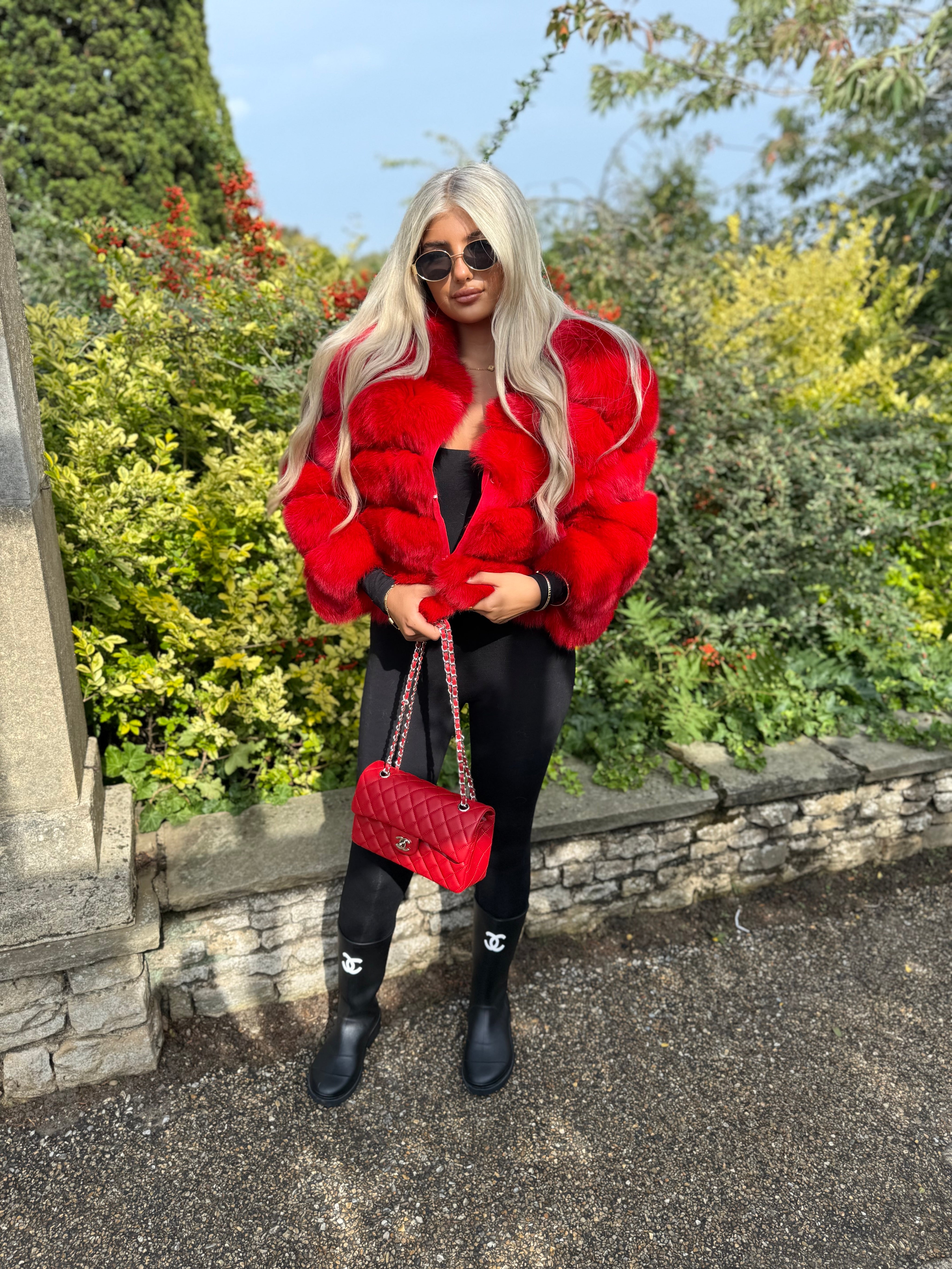 Premium red fox fur coat