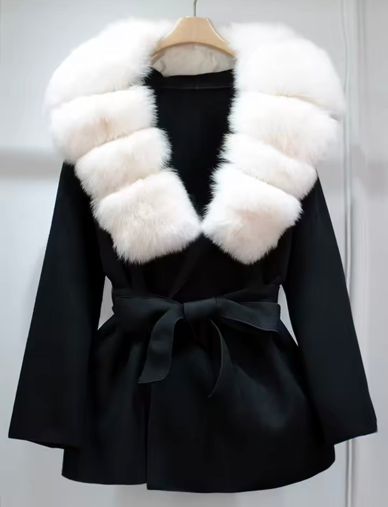 Black & white cashmere fox fur coats
