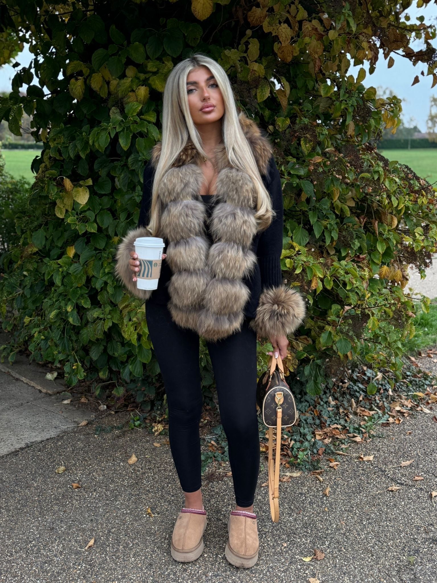 Racoon black fox fur cardigan